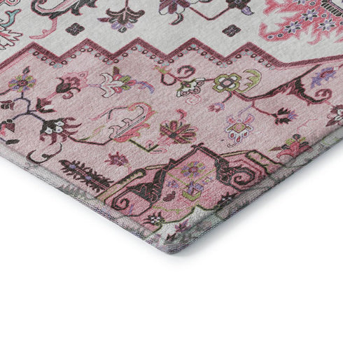 8' X 10' Pink Ivory And Gray Oriental Washable Area Rug With UV Protection