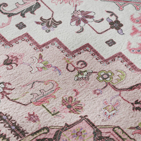 8' X 10' Pink Ivory And Gray Oriental Washable Area Rug With UV Protection