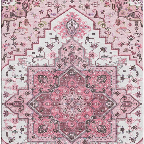8' X 10' Pink Ivory And Gray Oriental Washable Area Rug With UV Protection