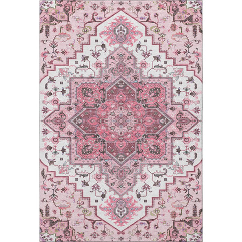 8' X 10' Pink Ivory And Gray Oriental Washable Area Rug With UV Protection