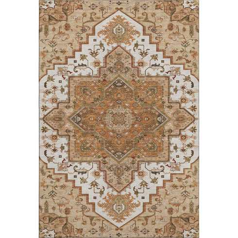 8' X 10' Terra Cotta Ivory And Beige Oriental Washable Area Rug With UV Protection