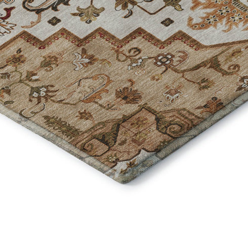 8' X 10' Terra Cotta Ivory And Beige Oriental Washable Area Rug With UV Protection