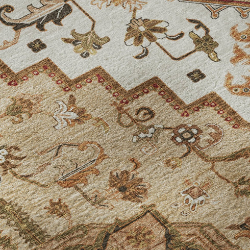 8' X 10' Terra Cotta Ivory And Beige Oriental Washable Area Rug With UV Protection