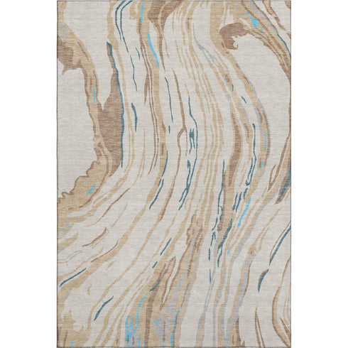 5' X 8' Beige Teal And Brown Abstract Washable Area Rug With UV Protection