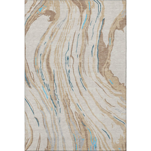 5' X 8' Beige Teal And Brown Abstract Washable Area Rug With UV Protection