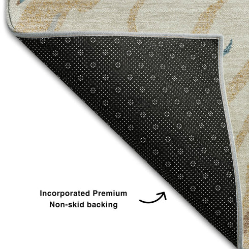 8' X 10' Beige Teal And Brown Abstract Washable Area Rug With UV Protection