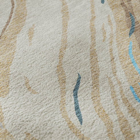 8' X 10' Beige Teal And Brown Abstract Washable Area Rug With UV Protection