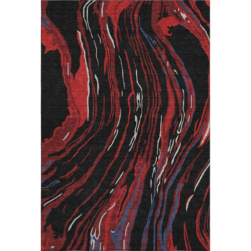 5' X 8' Black Red And Blue Abstract Washable Area Rug With UV Protection