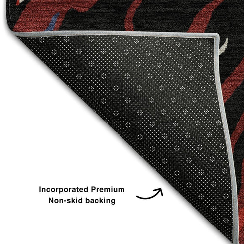 5' X 8' Black Red And Blue Abstract Washable Area Rug With UV Protection