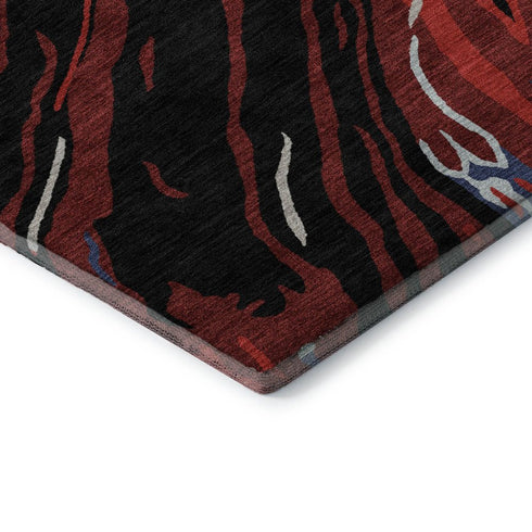 5' X 8' Black Red And Blue Abstract Washable Area Rug With UV Protection