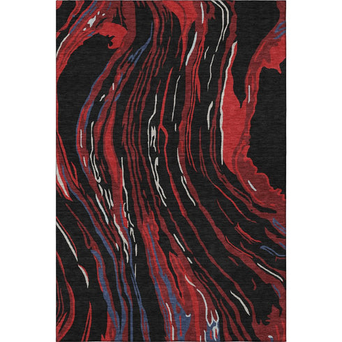 5' X 8' Black Red And Blue Abstract Washable Area Rug With UV Protection