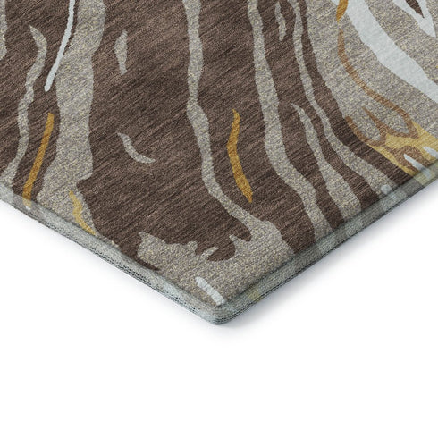 5' X 8' Brown Ivory And Taupe Abstract Washable Area Rug With UV Protection