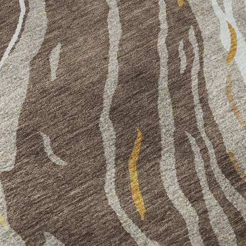 5' X 8' Brown Ivory And Taupe Abstract Washable Area Rug With UV Protection