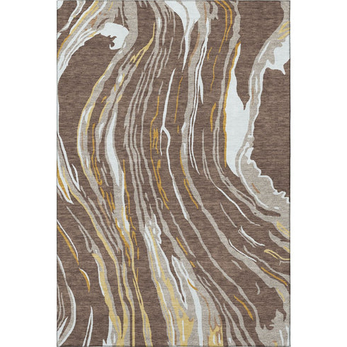 8' X 10' Brown Ivory And Taupe Abstract Washable Area Rug With UV Protection