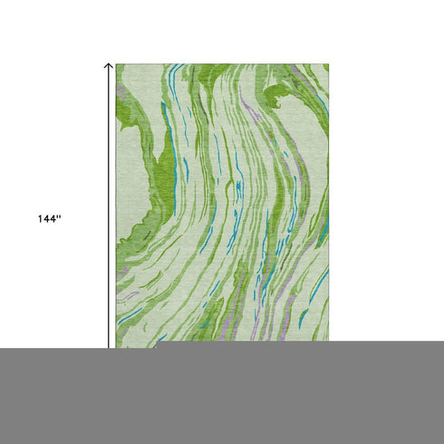 9' X 12' Green Lavender And Teal Abstract Washable Area Rug With UV Protection