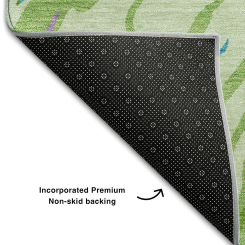 9' X 12' Green Lavender And Teal Abstract Washable Area Rug With UV Protection