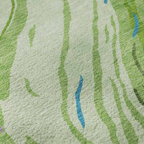 9' X 12' Green Lavender And Teal Abstract Washable Area Rug With UV Protection