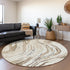 8' Ivory Taupe And Gray Abstract Washable Round Rug With UV Protection