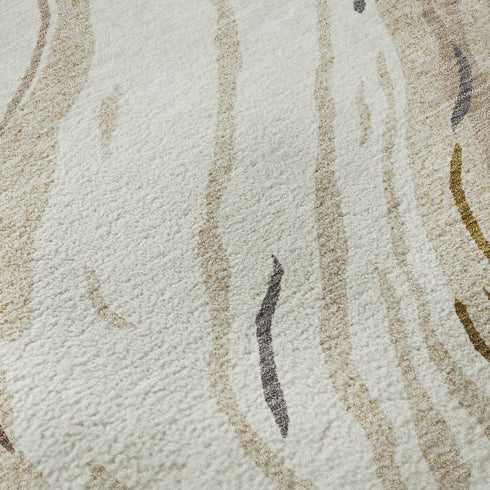 8' Ivory Taupe And Gray Abstract Washable Round Rug With UV Protection