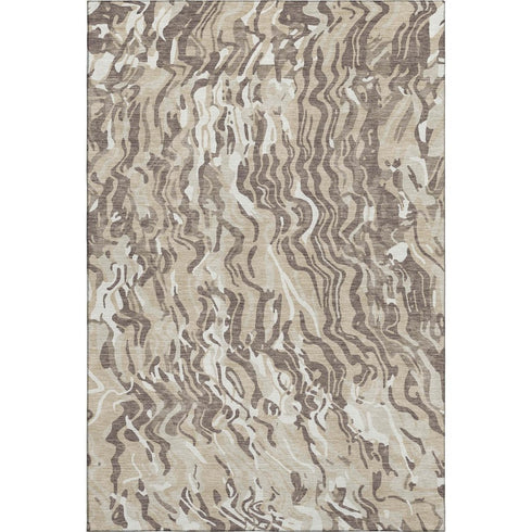 5' X 8' Beige Taupe And Ivory Abstract Washable Area Rug With UV Protection