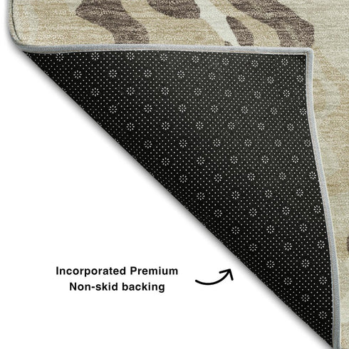 5' X 8' Beige Taupe And Ivory Abstract Washable Area Rug With UV Protection
