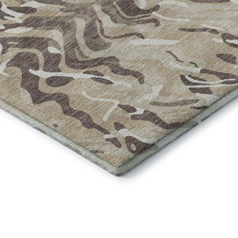 5' X 8' Beige Taupe And Ivory Abstract Washable Area Rug With UV Protection