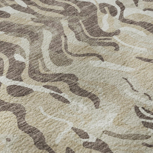 5' X 8' Beige Taupe And Ivory Abstract Washable Area Rug With UV Protection