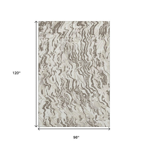 8' X 10' Gray Silver And Ivory Abstract Washable Area Rug With UV Protection