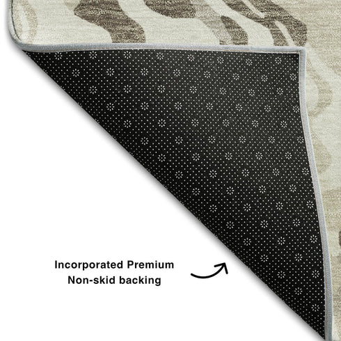 8' X 10' Gray Silver And Ivory Abstract Washable Area Rug With UV Protection