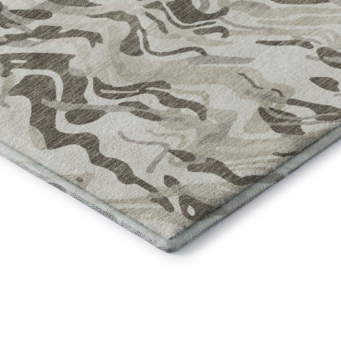 8' X 10' Gray Silver And Ivory Abstract Washable Area Rug With UV Protection