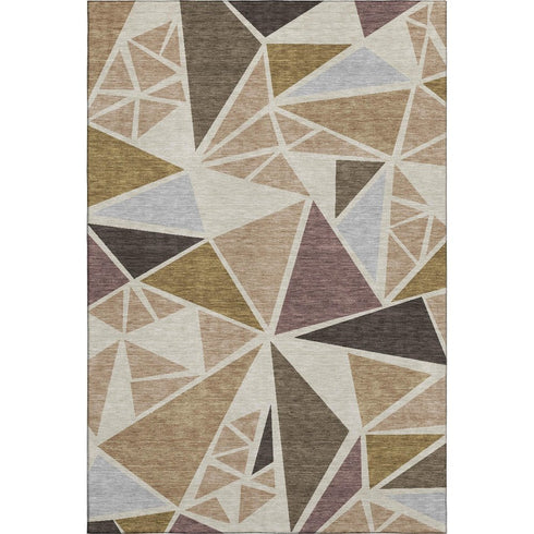 5' X 8' Beige Brown And Mauve Geometric Washable Area Rug With UV Protection