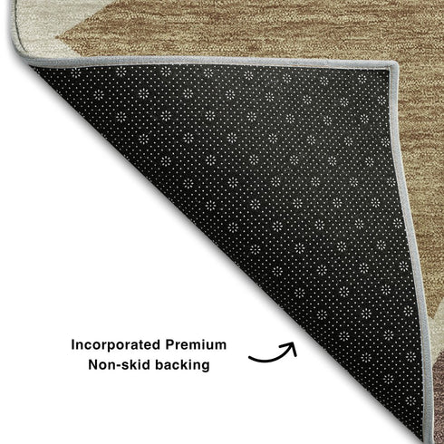 8' Beige Brown And Mauve Geometric Washable Round Rug With UV Protection