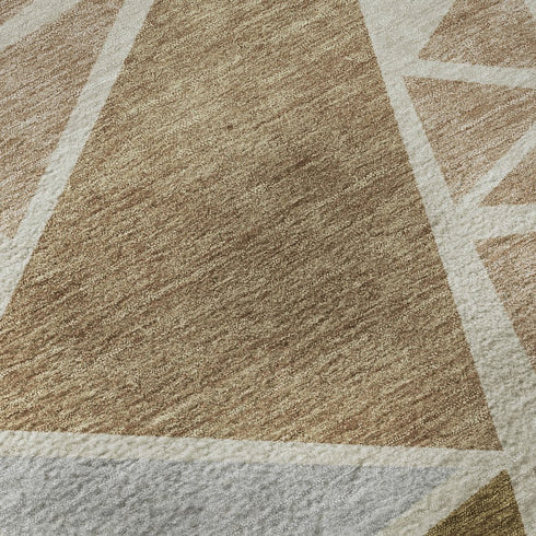 8' Beige Brown And Mauve Geometric Washable Round Rug With UV Protection