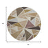 8' Beige Brown And Mauve Geometric Washable Round Rug With UV Protection