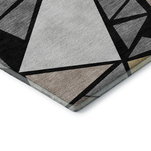 5' X 8' Black Beige And Ivory Geometric Washable Area Rug With UV Protection