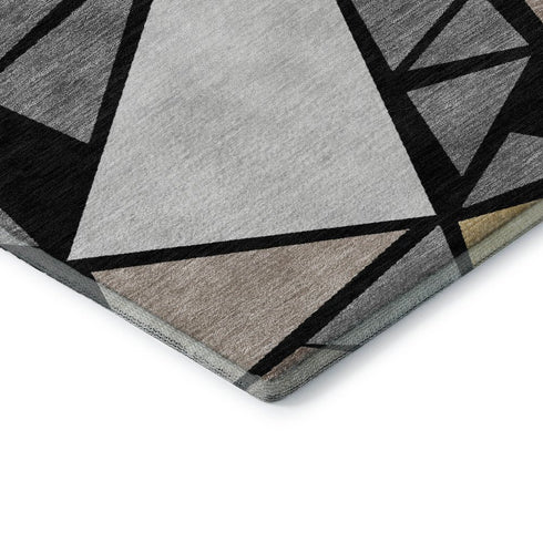 8' X 10' Black Beige And Ivory Geometric Washable Area Rug With UV Protection