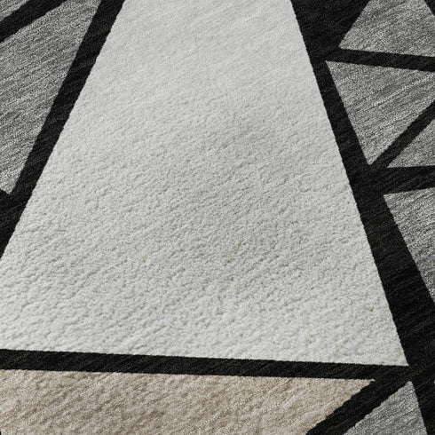 8' X 10' Black Beige And Ivory Geometric Washable Area Rug With UV Protection