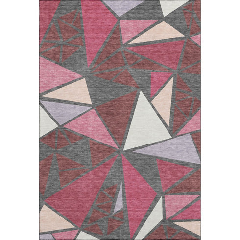 5' X 8' Burgundy Pink And Ivory Geometric Washable Area Rug With UV Protection