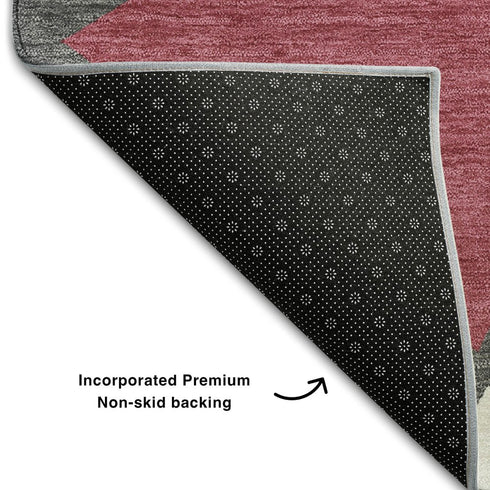 5' X 8' Burgundy Pink And Ivory Geometric Washable Area Rug With UV Protection