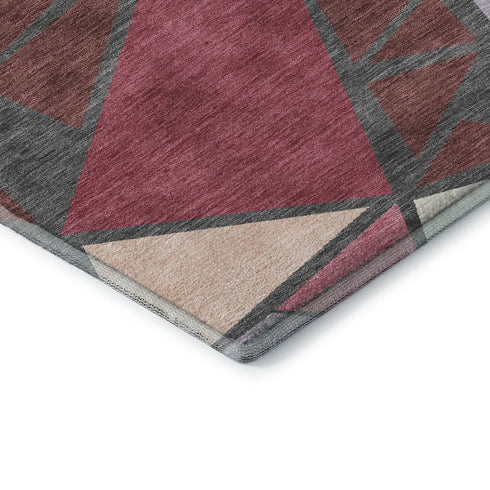 5' X 8' Burgundy Pink And Ivory Geometric Washable Area Rug With UV Protection