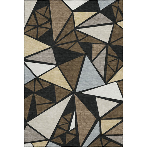 5' X 8' Brown Black And Ivory Geometric Washable Area Rug With UV Protection