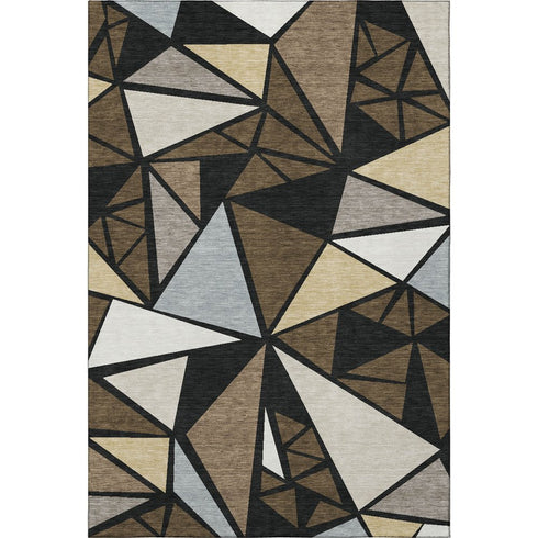 5' X 8' Brown Black And Ivory Geometric Washable Area Rug With UV Protection