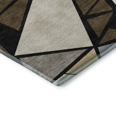 8' X 10' Brown Black And Ivory Geometric Washable Area Rug With UV Protection