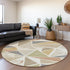 8' Ivory Gold And Green Geometric Washable Round Rug With UV Protection