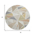 8' Ivory Gold And Green Geometric Washable Round Rug With UV Protection