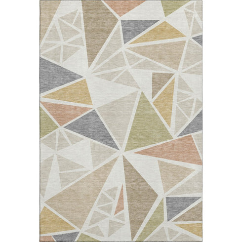 9' X 12' Ivory Gold And Green Geometric Washable Area Rug With UV Protection