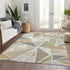 9' X 12' Ivory Gold And Green Geometric Washable Area Rug With UV Protection