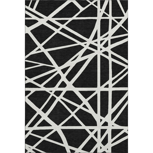 5' X 8' Black And Ivory Geometric Washable Area Rug With UV Protection
