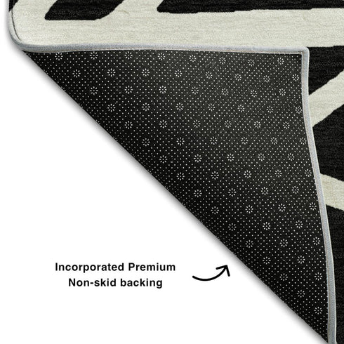 5' X 8' Black And Ivory Geometric Washable Area Rug With UV Protection