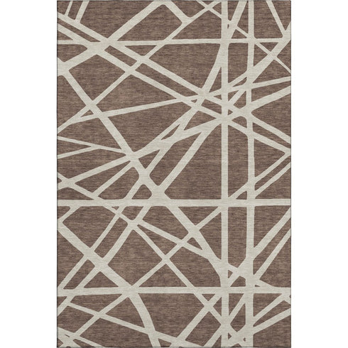 5' X 8' Brown And Ivory Geometric Washable Area Rug With UV Protection